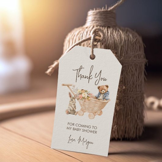 Schattigee Teddybeer, Bunny Baby shower Dank u Cadeaulabel