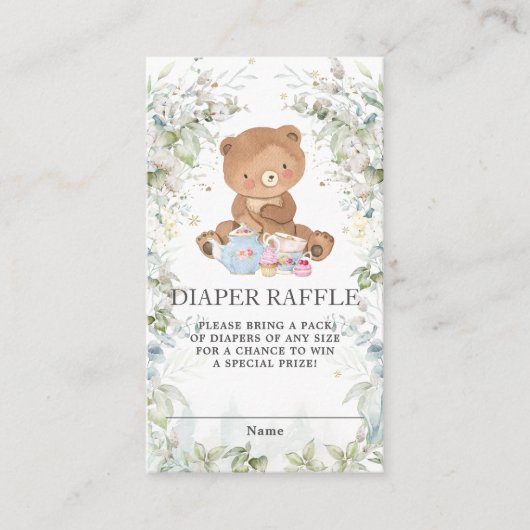 Schattigee teddybeer chique high tea Baby luier lo Informatiekaartje (Voorkant)