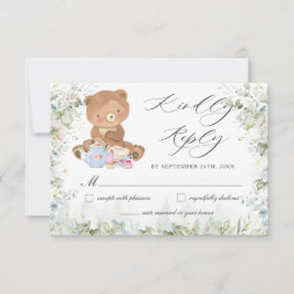 Schattigee teddybeer chique high tea party Baby sh RSVP Kaartje