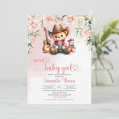 Schattigee teddybeer cowgirl baby shower kaart (Staand voorkant)
