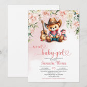 Schattigee teddybeer cowgirl baby shower kaart (Voorkant / Achterkant)