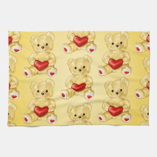 Schattigee teddybeer die hart vasthoudt - Schattig Theedoek (Horizontaal)