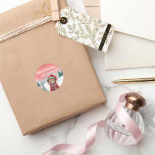Schattigee teddybeer dierentuin Kerstfeest kinder Ronde Sticker