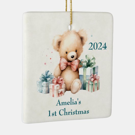 Schattigee teddybeer eerste kerstdag keramisch ornament (Rechts)