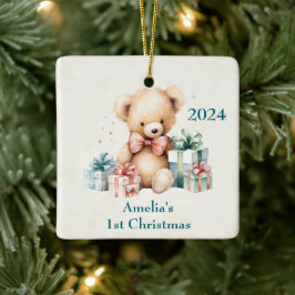 Schattigee teddybeer eerste kerstdag keramisch ornament