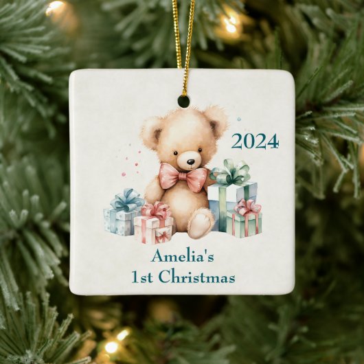 Schattigee teddybeer eerste kerstdag keramisch ornament (Boom)