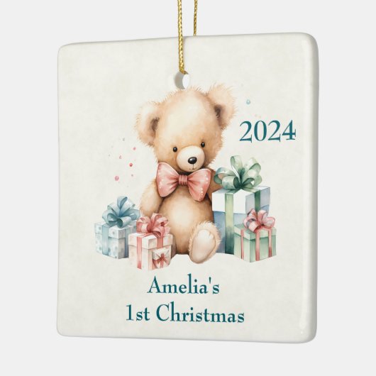 Schattigee teddybeer eerste kerstdag keramisch ornament (Links)
