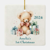 Schattigee teddybeer eerste kerstdag keramisch ornament (Achterkant)
