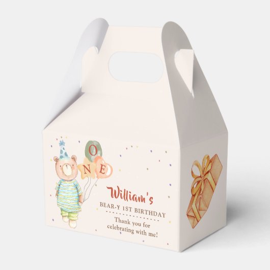 Schattigee Teddybeer Eerste Verjaardagsfeestgunst  Bedankdoosjes (Achterkant)