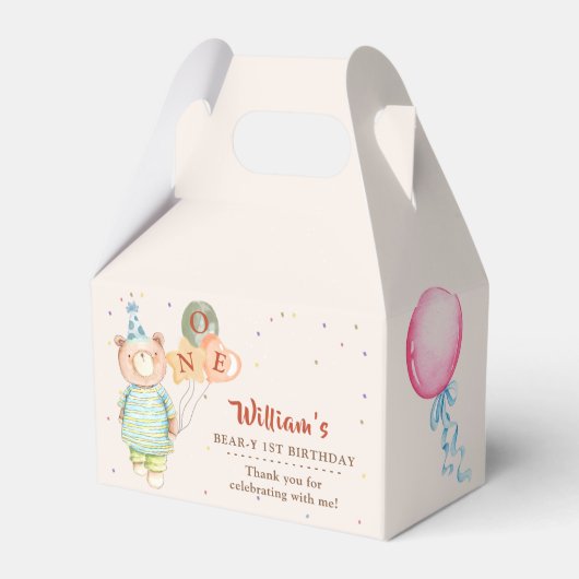 Schattigee Teddybeer Eerste Verjaardagsfeestgunst  Bedankdoosjes (Voorkant Zijde)
