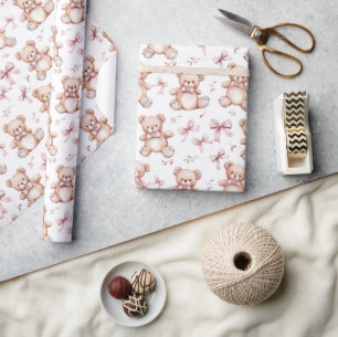 Schattigee teddybeer en Baby shower inpakpapier