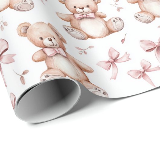Schattigee teddybeer en Baby shower inpakpapier (Rol Hoek)