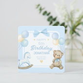 Schattigee teddybeer en schommelpaard kaart (Staand voorkant)