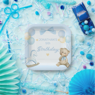 Schattigee teddybeer en schommelpaard papieren bordje