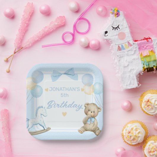 Schattigee teddybeer en schommelpaard papieren bordje (Feest)