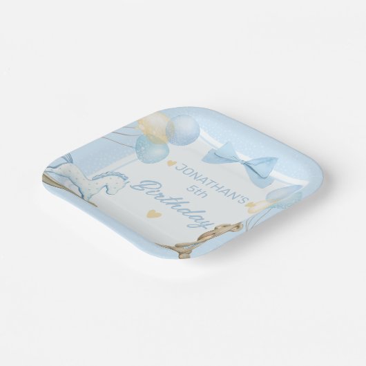 Schattigee teddybeer en schommelpaard papieren bordje (Gebogen)