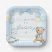 Schattigee teddybeer en schommelpaard papieren bordje (Voorkant)