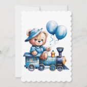 Schattigee Teddybeer en Train Boy Baby shower Kaart (Achterkant)