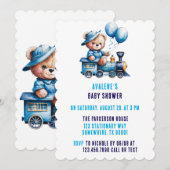 Schattigee Teddybeer en Train Boy Baby shower Kaart (Voorkant / Achterkant)