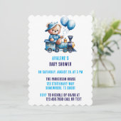 Schattigee Teddybeer en Train Boy Baby shower Kaart (Staand voorkant)