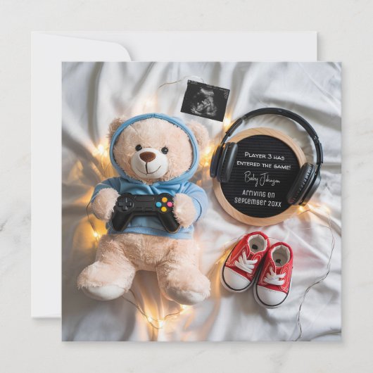 Schattigee teddybeer Gamer zwangerschapsaankondigi Kaart (Voorkant)