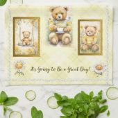 Schattigee teddybeer geel grote dag plezier gelukk theedoek (Gevouwen)