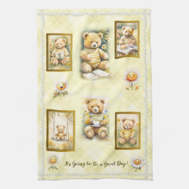 Schattigee teddybeer geel grote dag plezier gelukk theedoek