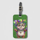 SCHATTIGEE TEDDYBEER GEKLEED VOOR MARDI GRAS BAGAGELABEL (Voorkant (verticaal))