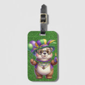 SCHATTIGEE TEDDYBEER GEKLEED VOOR MARDI GRAS BAGAGELABEL (Voorkant (verticaal))