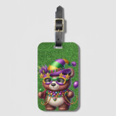 SCHATTIGEE TEDDYBEER GEKLEED VOOR MARDI GRAS BAGAGELABEL (Voorkant (verticaal))