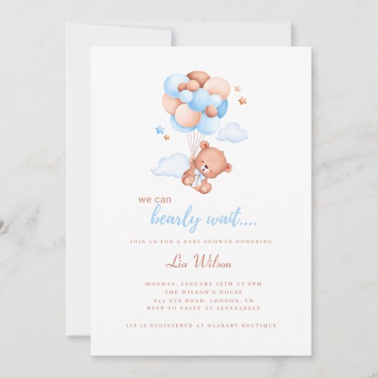 Schattigee teddybeer genderneutraal baby shower kaart (Voorkant)