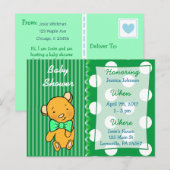 Schattigee teddybeer groen Baby shower uitnodiging (Voorkant / Achterkant)