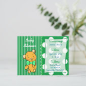 Schattigee teddybeer groen Baby shower uitnodiging (Staand voorkant)