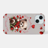 Schattigee teddybeer harten rode rozen Valentijnsd iPhone 15 Case (Achterkant horizontaal)