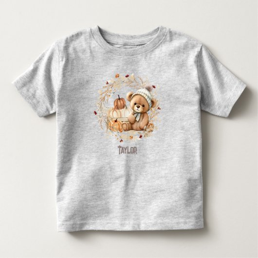 Schattigee teddybeer Herfst pompoenen naam Kinder Shirts (Voorkant)