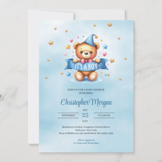 Schattigee teddybeer Het is een baby shower Kaart (Voorkant)