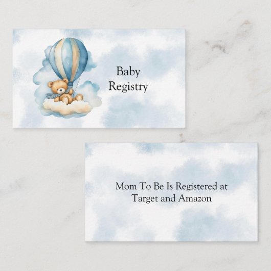 Schattigee Teddybeer Hete Luchtballonnen Baby Regi Informatiekaartje (Voorkant / Achterkant)