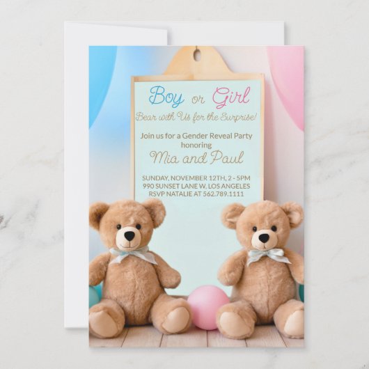 Schattigee teddybeer hij of zij Geslacht onthullen Kaart (Voorkant)