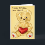 Schattigee Teddybeer Hypnotist Vriend Verjaardag Kaart<br><div class="desc">Leuke verjaardagskaart voor vriend met een digitale illustratie van een gele donzige teddybeer met een rood hart en de aanpasbare tekst "Happy Birthday,  lieve vriend!". Deze teddybeer verjaardagskaart zal een beroep doen op iemand die houdt van teddyberen en schattige illustraties.</div>