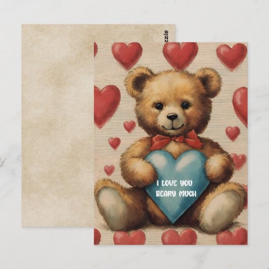 Schattigee  teddybeer Ik hou van je Valentijn Briefkaart (Voorkant / Achterkant)