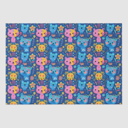 Schattigee teddybeer illustratie blauw Kinder Tissuepapier (Voorkant)