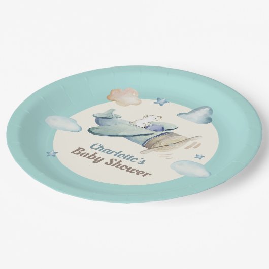 Schattigee teddybeer in Baby shower Papieren Bordje (Gekanteld)