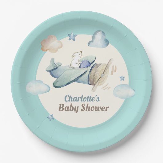 Schattigee teddybeer in Baby shower Papieren Bordje (Voorkant)