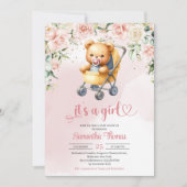 Schattigee teddybeer in baby wandelwagen Bloemenme Kaart (Voorkant)