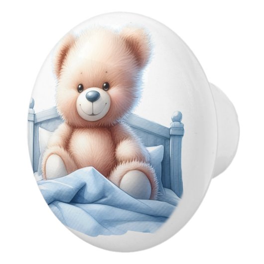 Schattigee Teddybeer in bed, meubels van het Kind, Keramische Knop (Rechts)
