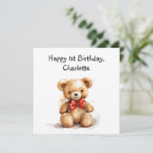 Schattigee Teddybeer kaart met 1e verjaardagsgedic (Staand voorkant)
