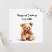 Schattigee Teddybeer kaart met 1e verjaardagsgedic (Voorkant / Achterkant in situ)