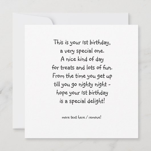 Schattigee Teddybeer kaart met 1e verjaardagsgedic (Achterkant)