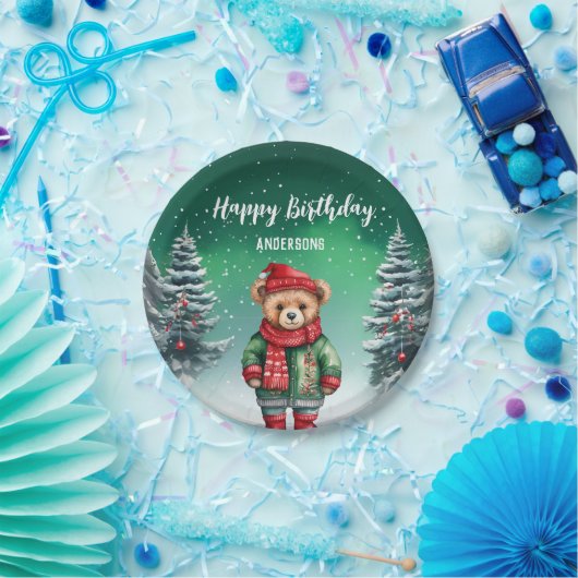 Schattigee teddybeer kerstboom verjaardagsfeestje  papieren bordje (Feest)