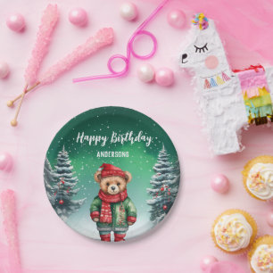 Schattigee teddybeer kerstboom verjaardagsfeestje  papieren bordje